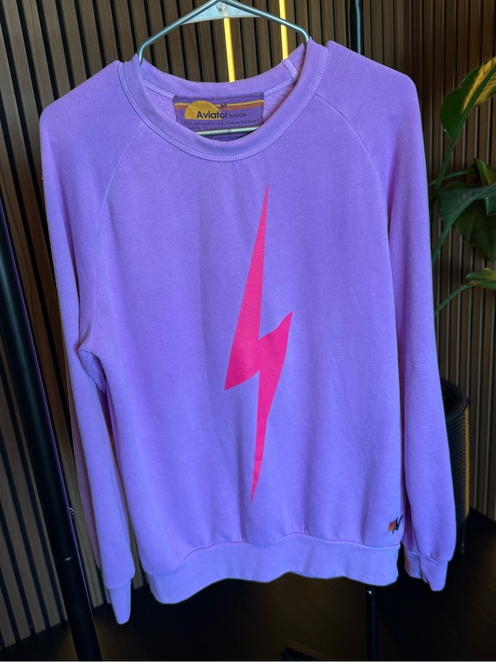 Aviator Nation Lavender Crewneck with Hot Pink Lightning Bolt - Picture 3 of 6